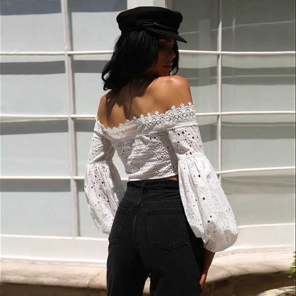 NEW | Boho Festive Eyelet Off Shoulder Lace Top - Picture 3 of 6